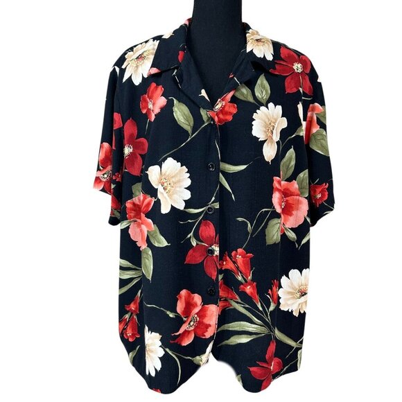 Alfred Dunner Vintage Tropical Floral Red Black Green Skirt Set Size 20W - Picture 2 of 11